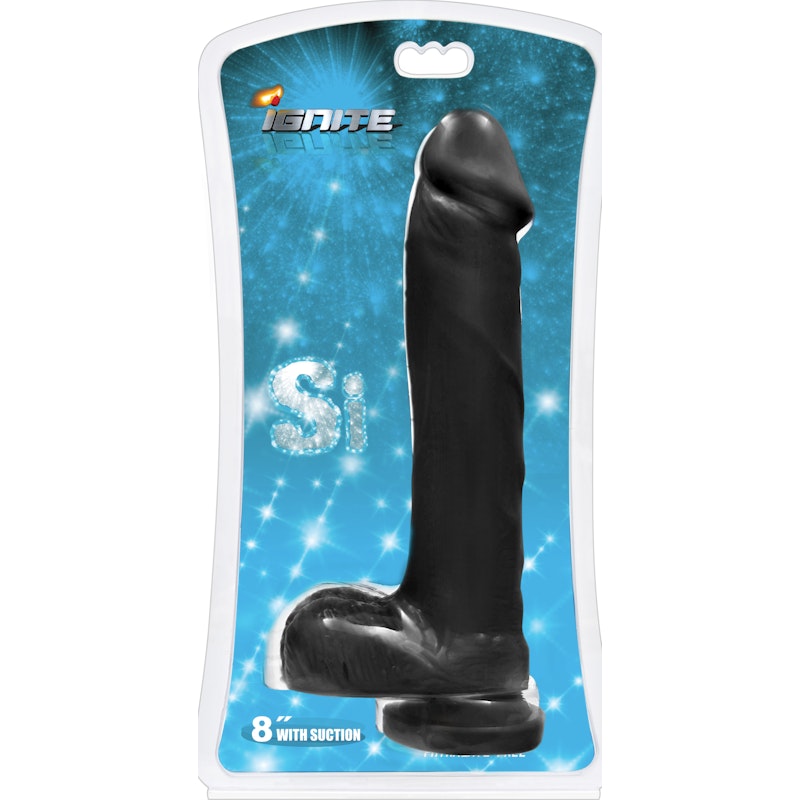 Cock With Balls and Suction Black 8 inch - By Si Novelties