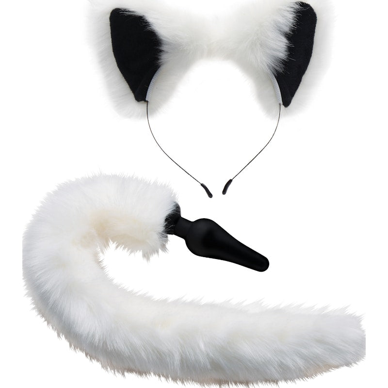 Anal Plug Tail and Fox Ears Set White