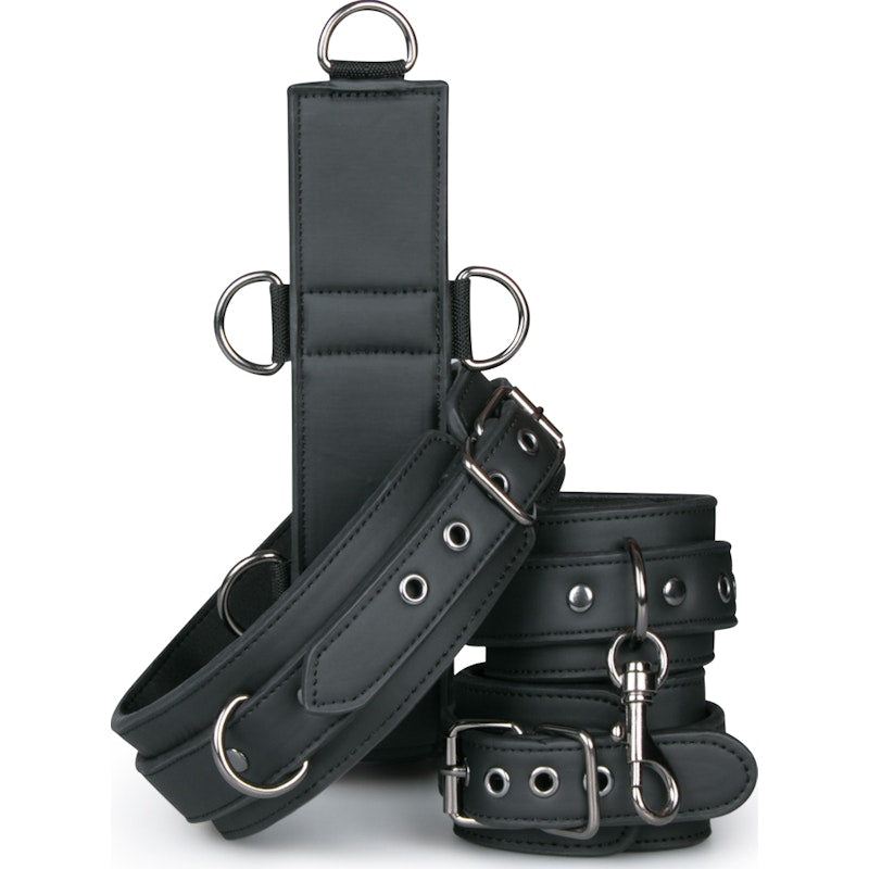 Neck and Wrist Cuffs Restraint Faux Leather Black