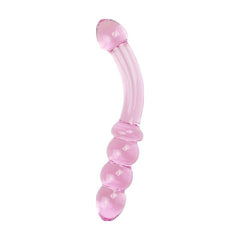 Glass Dildo Ribbed & Bend 7 Inch Pink - By Glass Romance