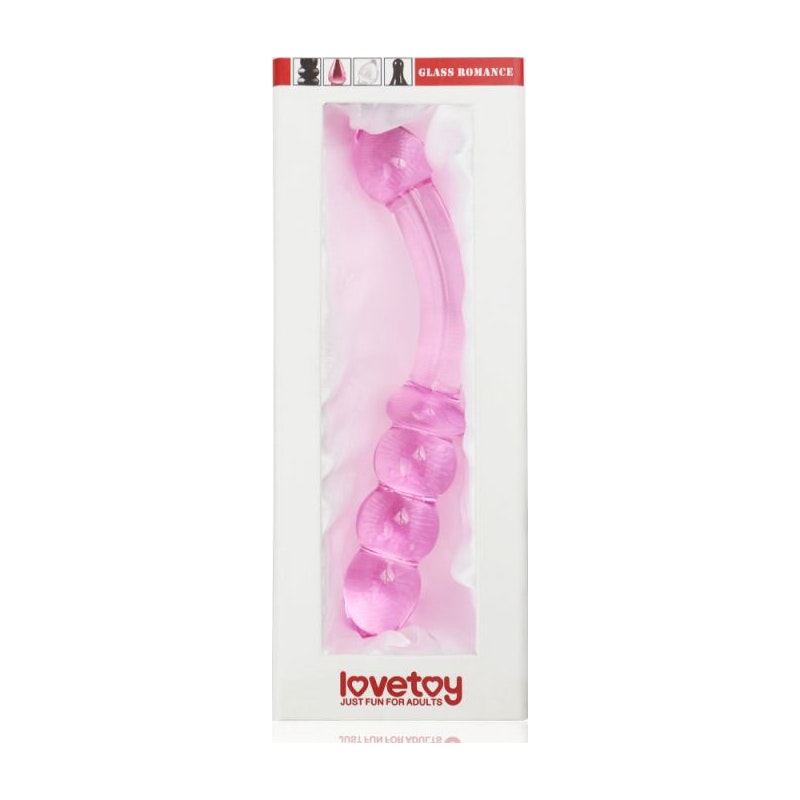 Glass Dildo Ribbed & Bend 7 Inch Pink - By Glass Romance