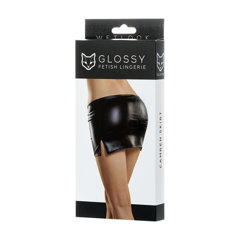 Glossy Wetlook Mini Skirt Black Camren