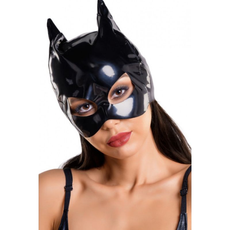 Glossy Black Wet-look Cat Mask