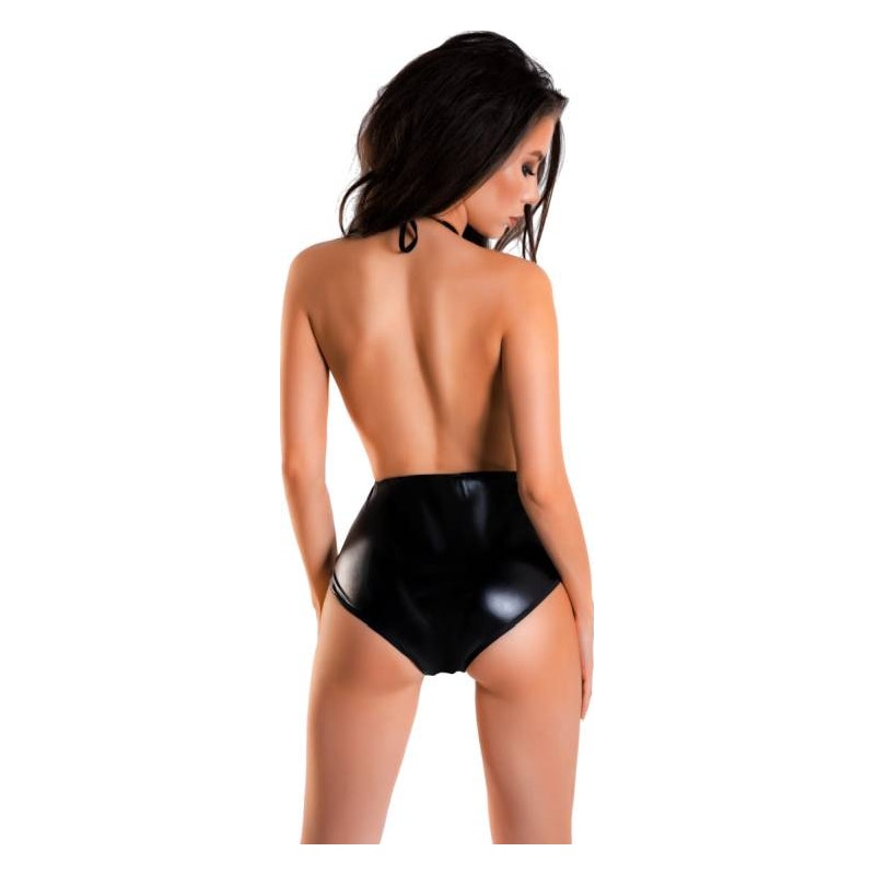 Glossy Wet-look Satin One-piece Bodysuit Black Small