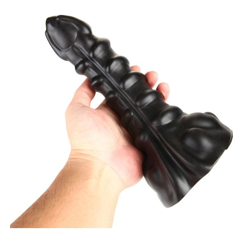 Ribbed Fantasy Anal Dildo Black Medium