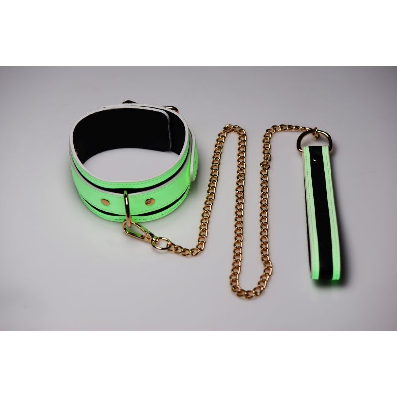 Glow in the Dark Glowing Collar and Lead Fluro Green