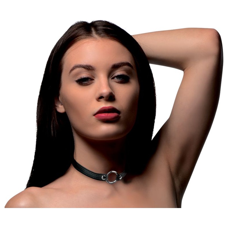 Black Leather Choker With Silver Ring