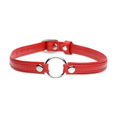 Red Pet Leather Choker Collar With Silver Ring