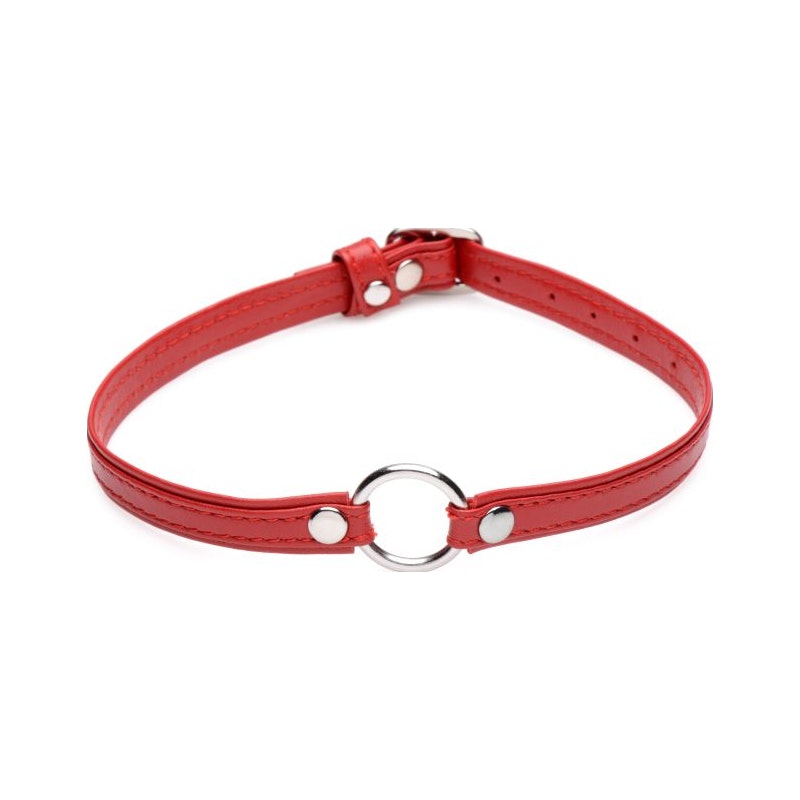 Red Pet Leather Choker Collar With Silver Ring