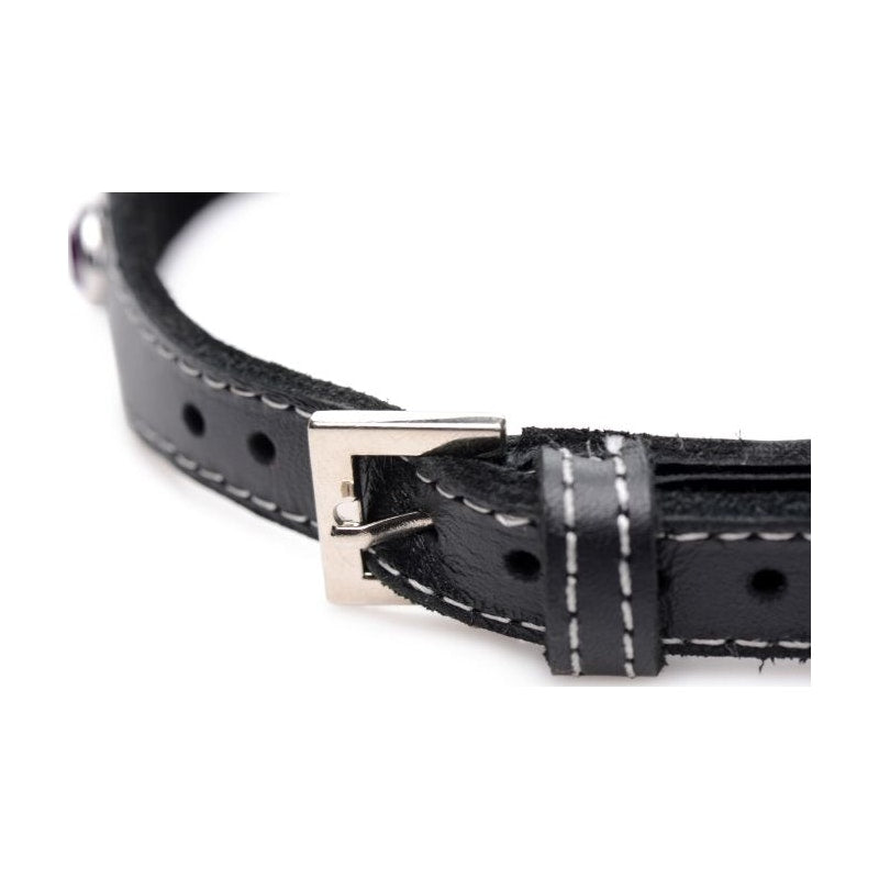 Black Leather Choker Collar With Red Rhinestones