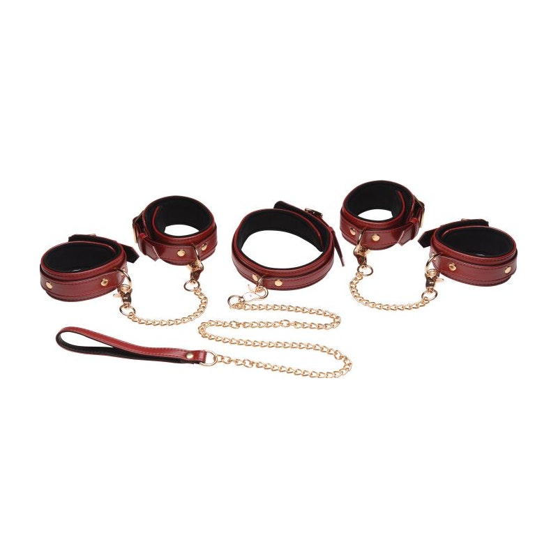 6 Pc PU Leather Bondage Set Burgundy