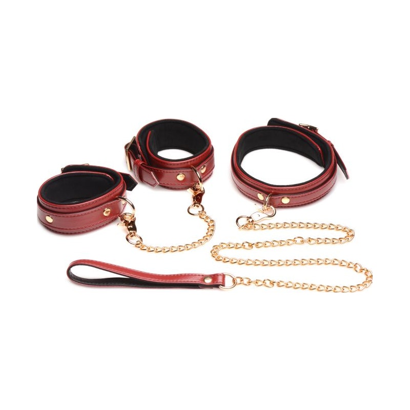 6 Pc PU Leather Bondage Set Burgundy