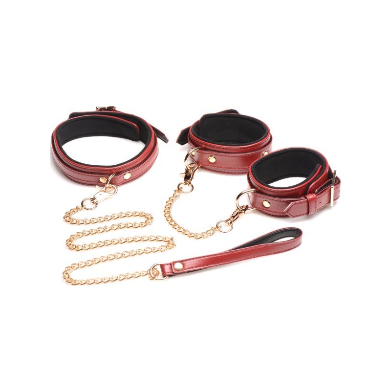 6 Pc PU Leather Bondage Set Burgundy