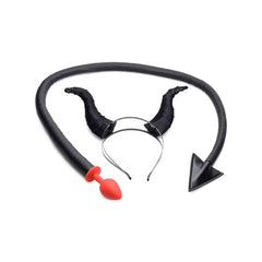 Devil Horns & Tail Anal Plug Tail Set Black - By Tailz