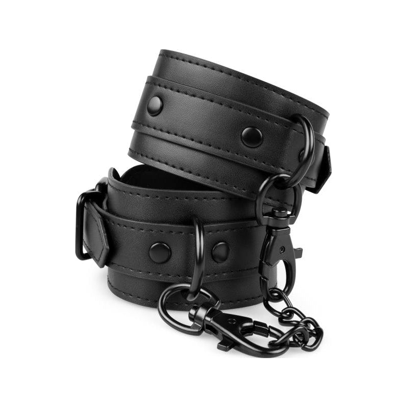 Faux Leather Handcuffs Black - By Bedroom Fantasies