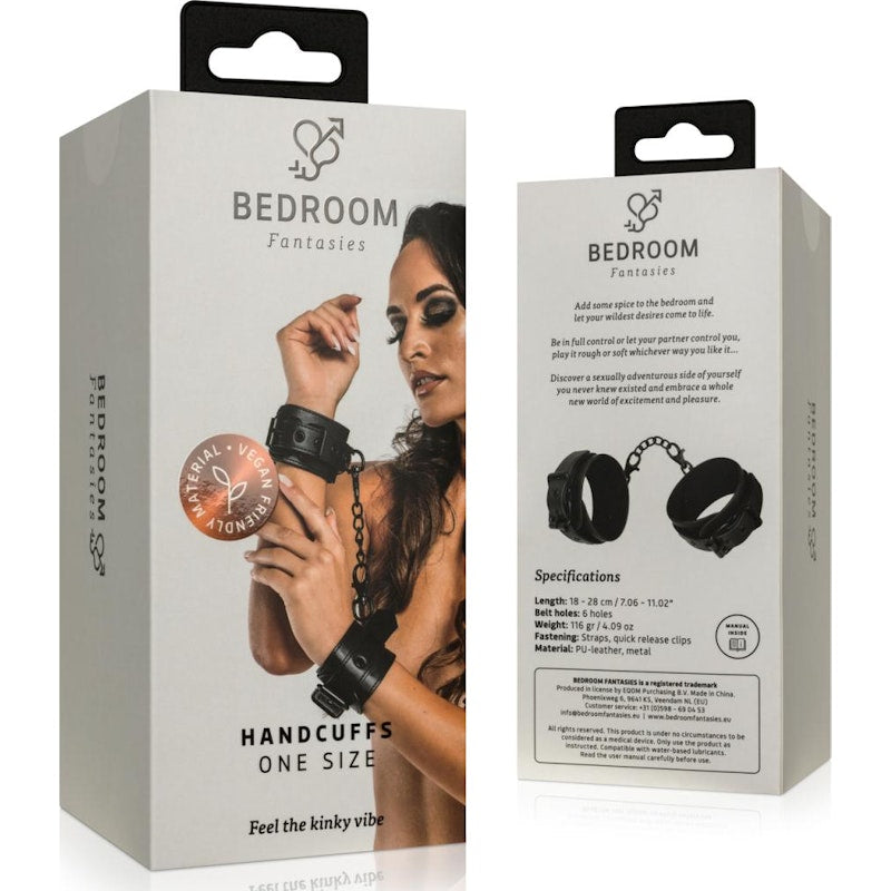 Faux Leather Handcuffs Black - By Bedroom Fantasies